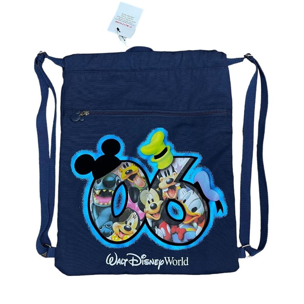 Walt Disney World Canvas Drawstring Bag Backpack Goofy Mickey Mouse Friends 2006